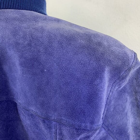 Vintage Bomber Jacket Size Medium Greg Bell Faux Suede Shoulder Pads Blue - Picture 7 of 11